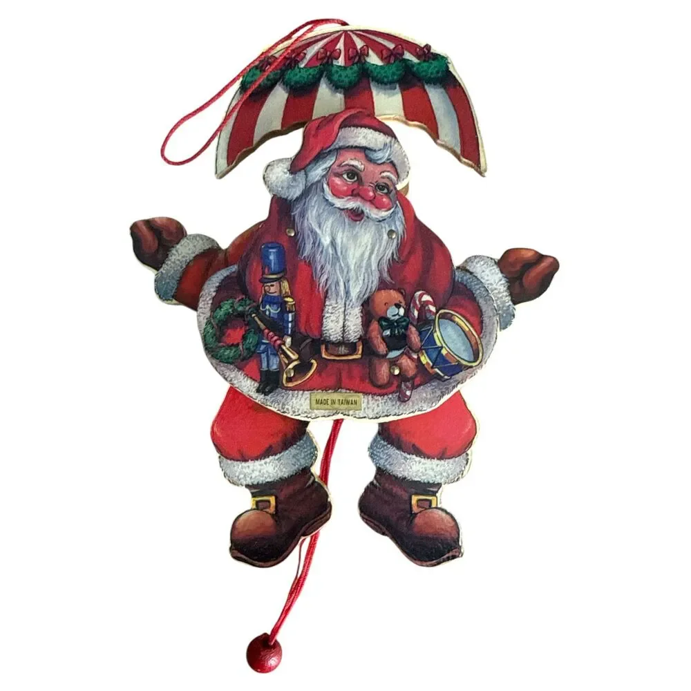 Lot of 4 Vintage Jointed Pull String Santa Ornaments 9